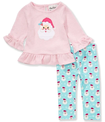Rare Editions Baby Girls Long Sleeve Santa Face Tunic Top & Allover Santa Face Printed Leggings Set