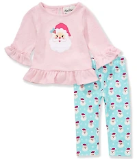 Rare Editions Baby Girls Long Sleeve Santa Face Tunic Top & Allover Santa Face Printed Leggings Set