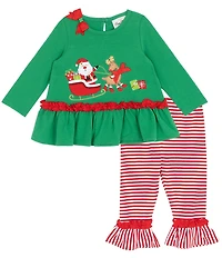 Rare Editions Baby Girls Long Sleeve Santa Sleigh Top & Striped Legging 2-Piece Set