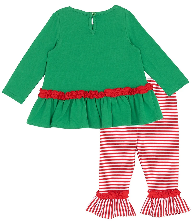 Rare Editions Baby Girls Long Sleeve Santa Sleigh Top & Striped Legging 2-Piece Set