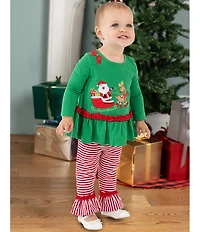 Rare Editions Baby Girls Long Sleeve Santa Sleigh Top & Striped Legging 2-Piece Set