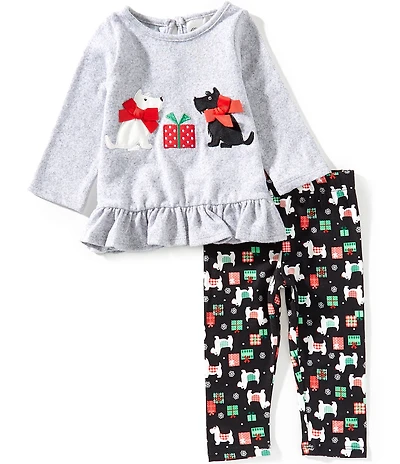 Rare Editions Baby Girls Long-Sleeve Scottie Dog Appliqued Tunic Top & Allover Scottie Dog Printed Leggings Set