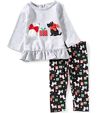 Rare Editions Baby Girls Long-Sleeve Scottie Dog Appliqued Tunic Top & Allover Scottie Dog Printed Leggings Set