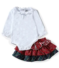 Rare Editions Baby Girls Long-Sleeve Solid Bodysuit & Mixed-Media Tiered Skirt Set