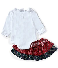 Rare Editions Baby Girls Long-Sleeve Solid Bodysuit & Mixed-Media Tiered Skirt Set