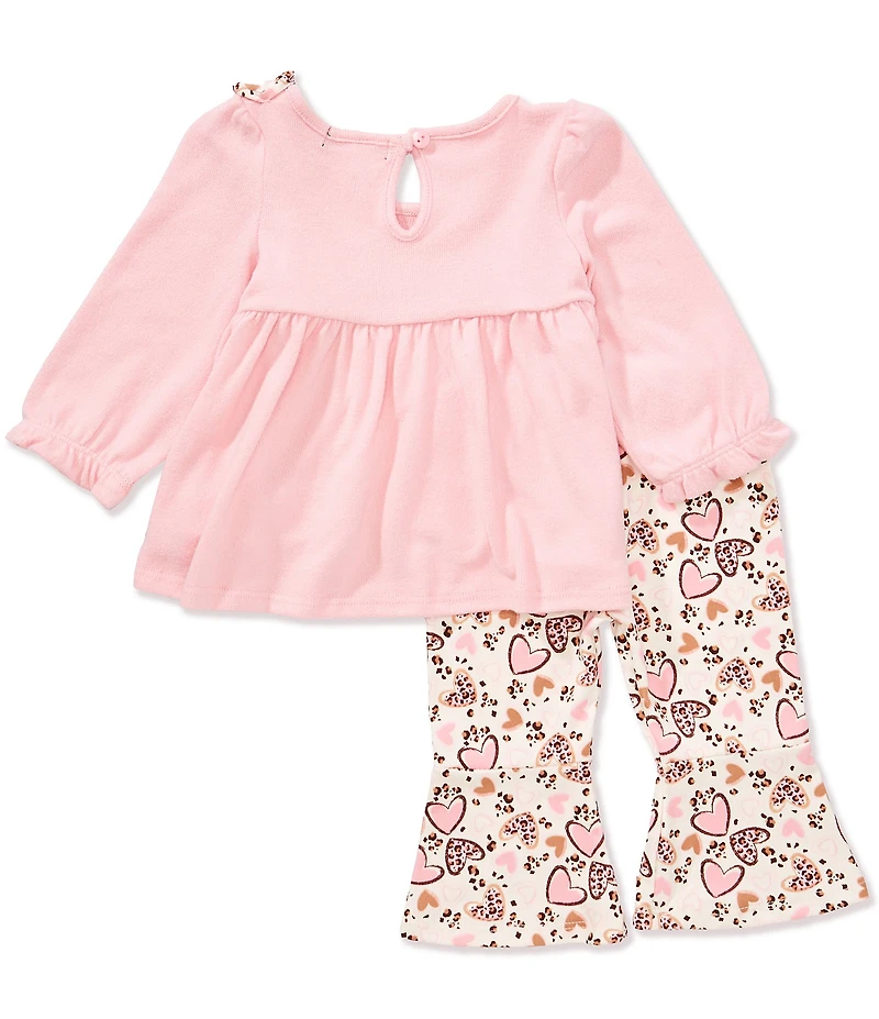 Rare Editions Baby Girls Long-Sleeve Solid Bow-Accented Tunic Top & Printed Flare-Leg Leggings Set