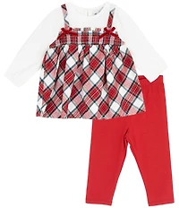 Rare Editions Baby Girls Long-Sleeve Solid/Plaid Two-Fer Dress