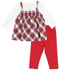 Rare Editions Baby Girls Long-Sleeve Solid/Plaid Two-Fer Dress