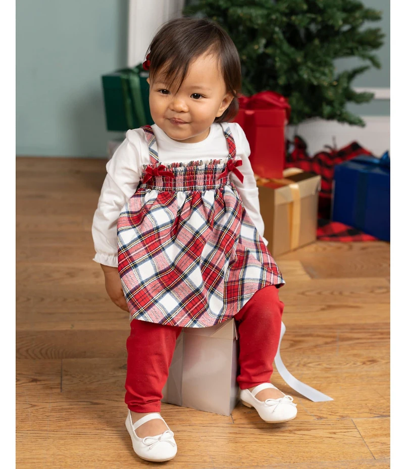 Rare Editions Baby Girls Long-Sleeve Solid/Plaid Two-Fer Dress