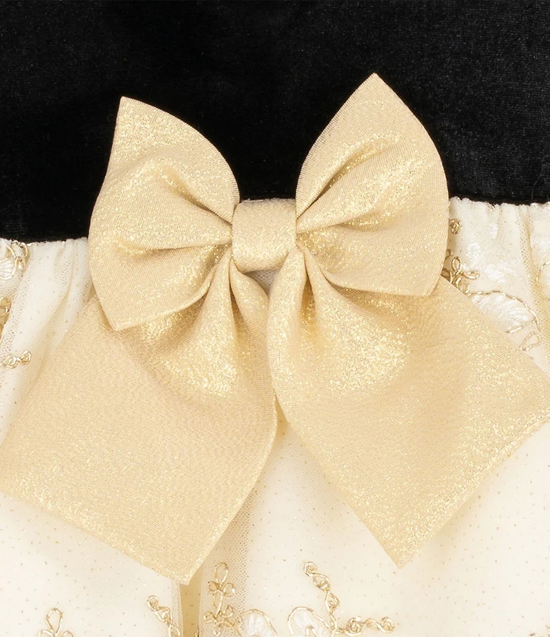 Rare Editions Baby Girls Long-Sleeve Velvet-Bodice/Embroidered-Skirted Fit-And-Flare Dress