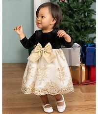 Rare Editions Baby Girls Long-Sleeve Velvet-Bodice/Embroidered-Skirted Fit-And-Flare Dress