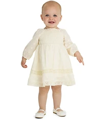 Rare Editions Baby Girls Long Sleeve Woven Clip Dot Lace Dress