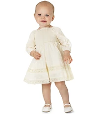 Rare Editions Baby Girls Long Sleeve Woven Clip Dot Lace Dress