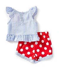 Rare Editions Baby Girls Flutter-Sleeve Striped Crab-Appliqued Top & Large-Dot Shorts Set