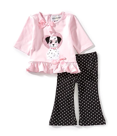 Rare Editions Baby Girls Pink Knit Top & Matching Polka Dot Legging Set