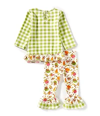 Rare Editions Baby Girls Printed Check Pumpkin Top And Matching Printed Legging Set