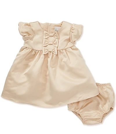 Rare Editions Baby Girls Puffed-Sleeve Bow-Accented Satin Dress