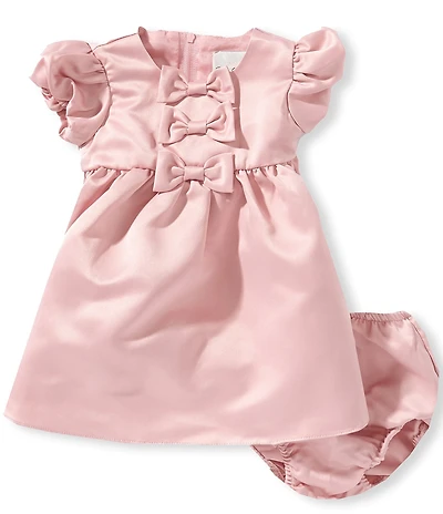 Rare Editions Baby Girls Puffed-Sleeve Bow-Accented Satin Dress