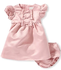 Rare Editions Baby Girls Puffed-Sleeve Bow-Accented Satin Dress