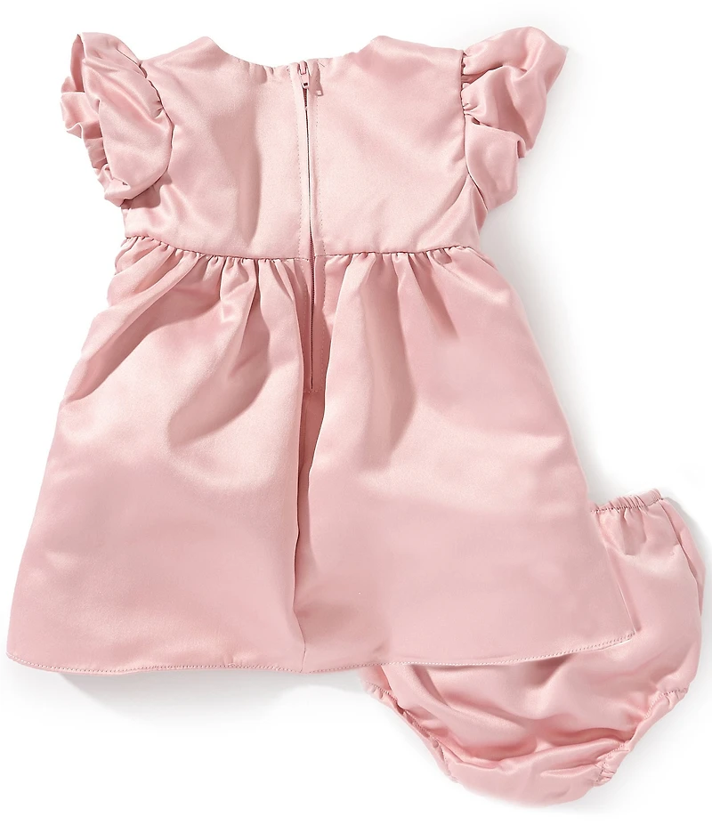 Rare Editions Baby Girls Puffed-Sleeve Bow-Accented Satin Dress