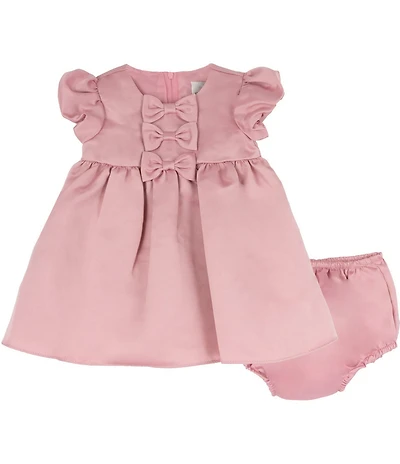 Rare Editions Baby Girls Puff Sleeve Bow Accent Satin Dress