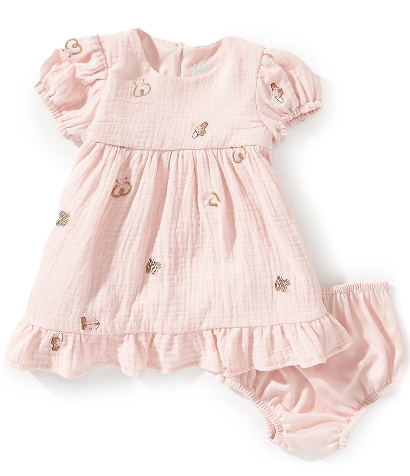 Rare Editions Baby Girls Puffed-Sleeve Embroidered Gauze Dress