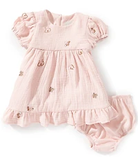 Rare Editions Baby Girls Puffed-Sleeve Embroidered Gauze Dress
