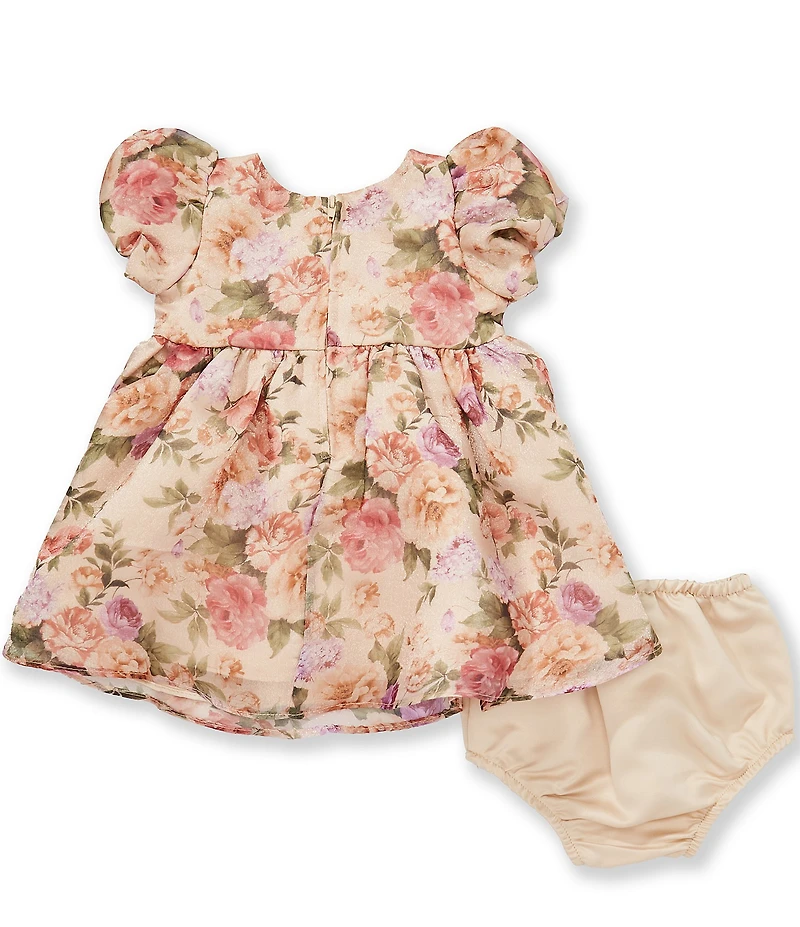 Rare Editions Baby Girls Puffed-Sleeve Floral Organza Dress