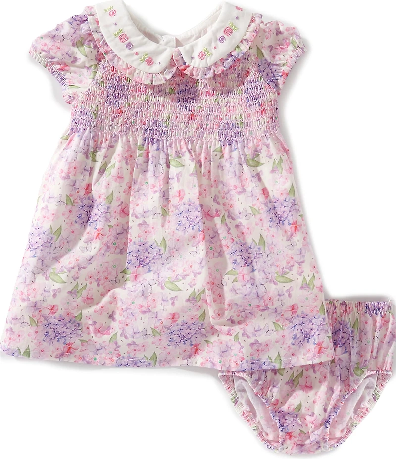 Rare Editions Baby Girls Puffed-Sleeve Floral-Printed Smocked Empire-Waist Dress