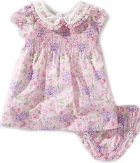 Rare Editions Baby Girls Puffed-Sleeve Floral-Printed Smocked Empire-Waist Dress