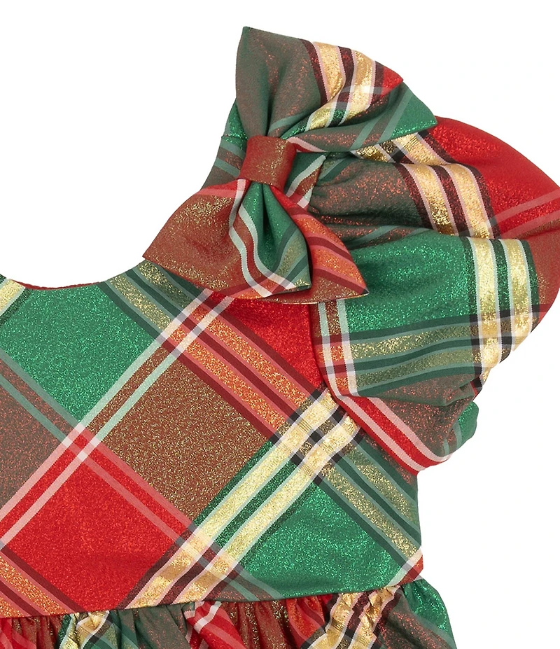 Rare Editions Baby Girls Puffed Sleeve Metallic Plaid Fit-And-Flare Dress