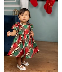 Rare Editions Baby Girls Puffed Sleeve Metallic Plaid Fit-And-Flare Dress