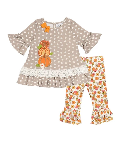 Rare Editions Baby Girls Pumpkin Applique Top & Ruffle Leggings Pants Set
