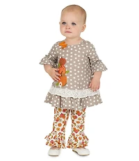 Rare Editions Baby Girls Pumpkin Applique Top & Ruffle Leggings Pants Set