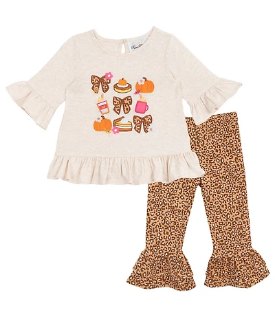 Rare Editions Baby Girls Ruffle Short Sleeve Graphic Design Top & Cheetah Legging Pants Set