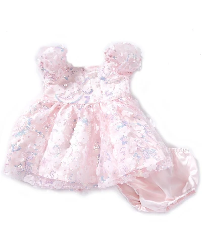 Rare Editions Baby Girls Sequin Embellished Floral Appliqued Empire Waist Mesh Dress