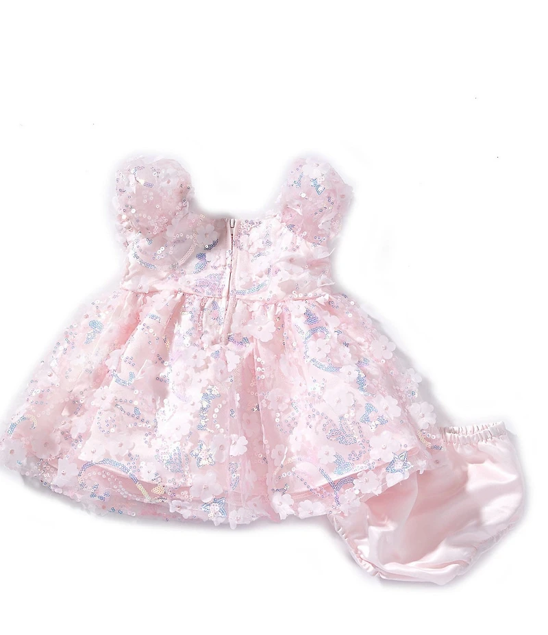 Rare Editions Baby Girls Sequin Embellished Floral Appliqued Empire Waist Mesh Dress