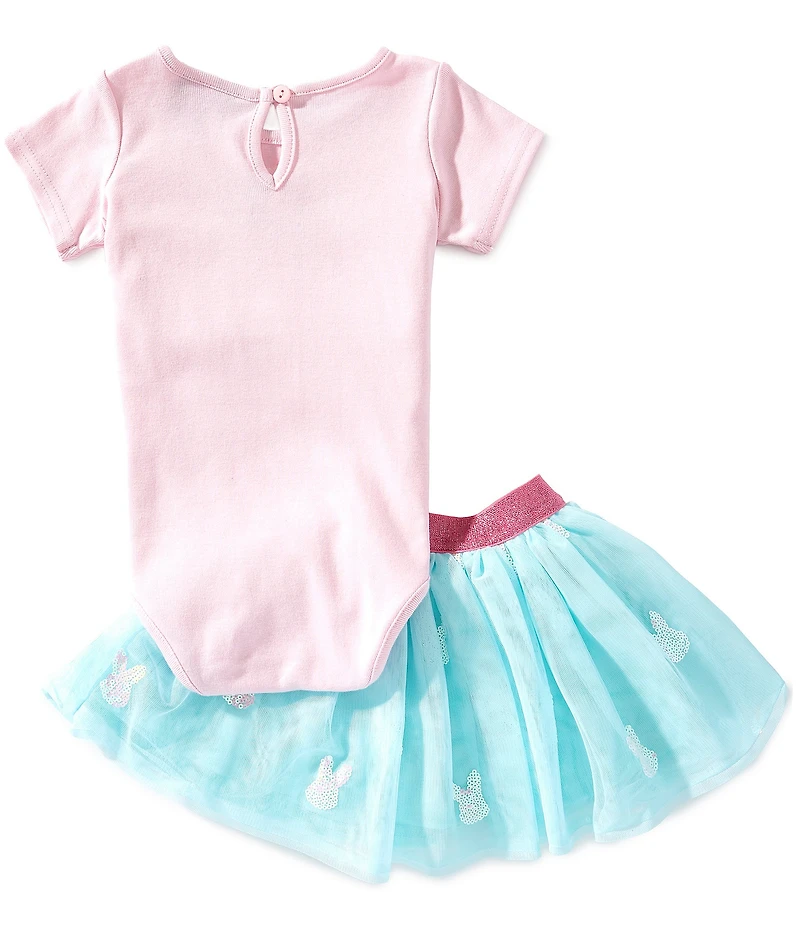 Rare Editions Baby Girls Short-Sleeve Bunny-Appliqued Bodysuit & Bunny Face Mesh Tutu Skirt Set