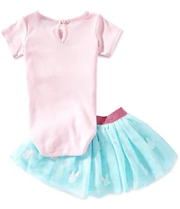 Rare Editions Baby Girls Short-Sleeve Bunny-Appliqued Bodysuit & Bunny Face Mesh Tutu Skirt Set