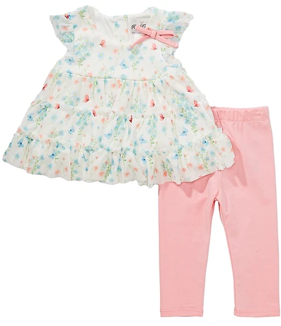 Rare Editions Baby Girls Short Sleeve Butterfly Printed Empire-Waist Dress & Solid Leggings Set