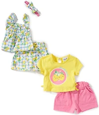 Rare Editions Baby Girls Short Sleeve Lemon-Graphic T-Shirt & Lemon-Printed Shorts & Lemon-Printed Tank Top & Solid Shorts Set