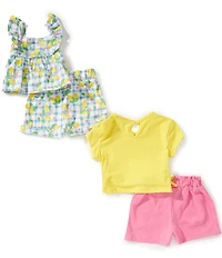 Rare Editions Baby Girls Short Sleeve Lemon-Graphic T-Shirt & Lemon-Printed Shorts & Lemon-Printed Tank Top & Solid Shorts Set