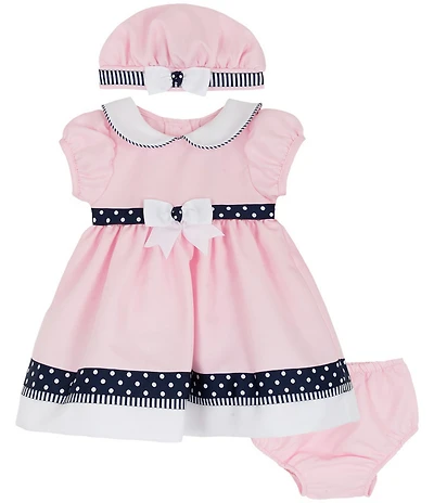 Rare Editions Baby Girls Short Sleeve Nautical-Inspired Sailor Fit-And-Flare Dress