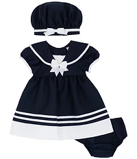 Rare Editions Baby Girls Short Sleeve Nautical-Inspired Sailor Fit-And-Flare Dress