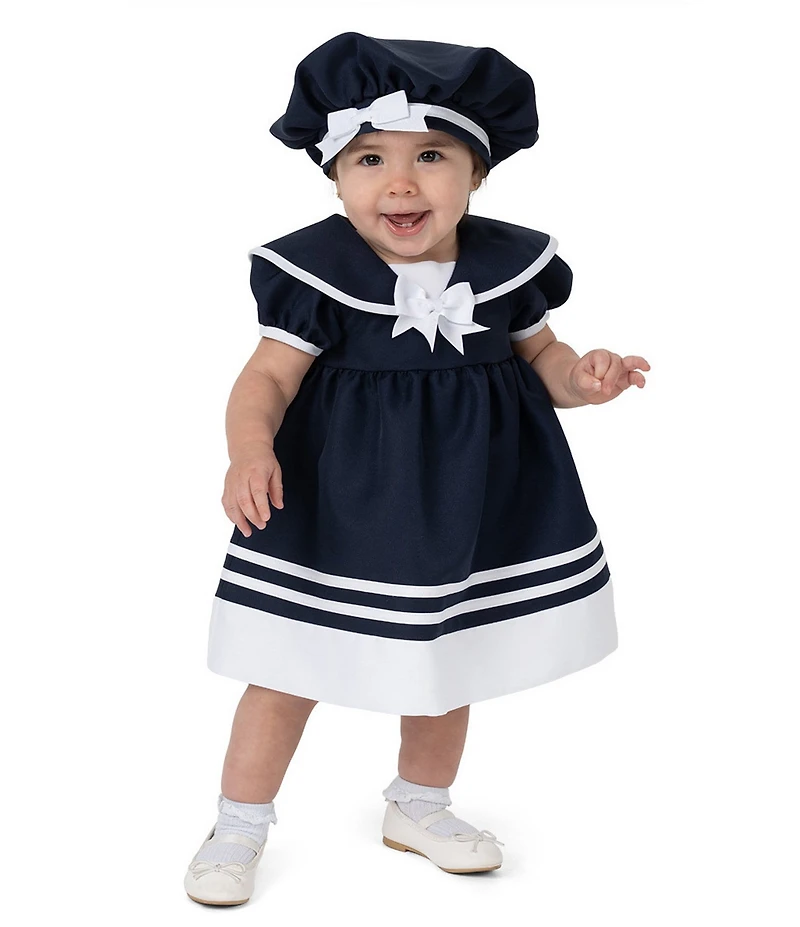 Rare Editions Baby Girls Short Sleeve Nautical-Inspired Sailor Fit-And-Flare Dress