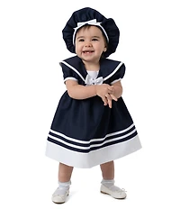 Rare Editions Baby Girls Short Sleeve Nautical-Inspired Sailor Fit-And-Flare Dress