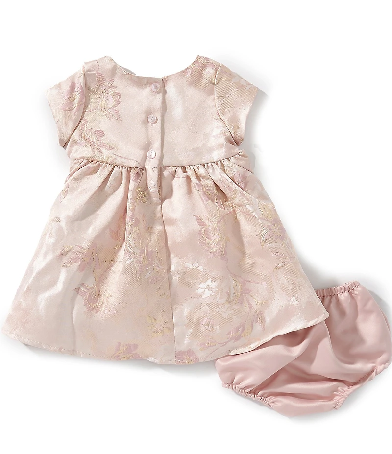 Rare Editions Baby Girls Short Sleeve Rhinestone Embellished Waist Metallic Brocade Dress