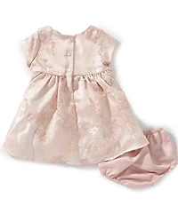 Rare Editions Baby Girls Short Sleeve Rhinestone Embellished Waist Metallic Brocade Dress