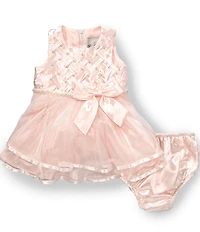 Rare Editions Baby Girls Sleeveless Basketweave Bodice Pearl Detail Tiered Skirt Fit-And-Flare Dress