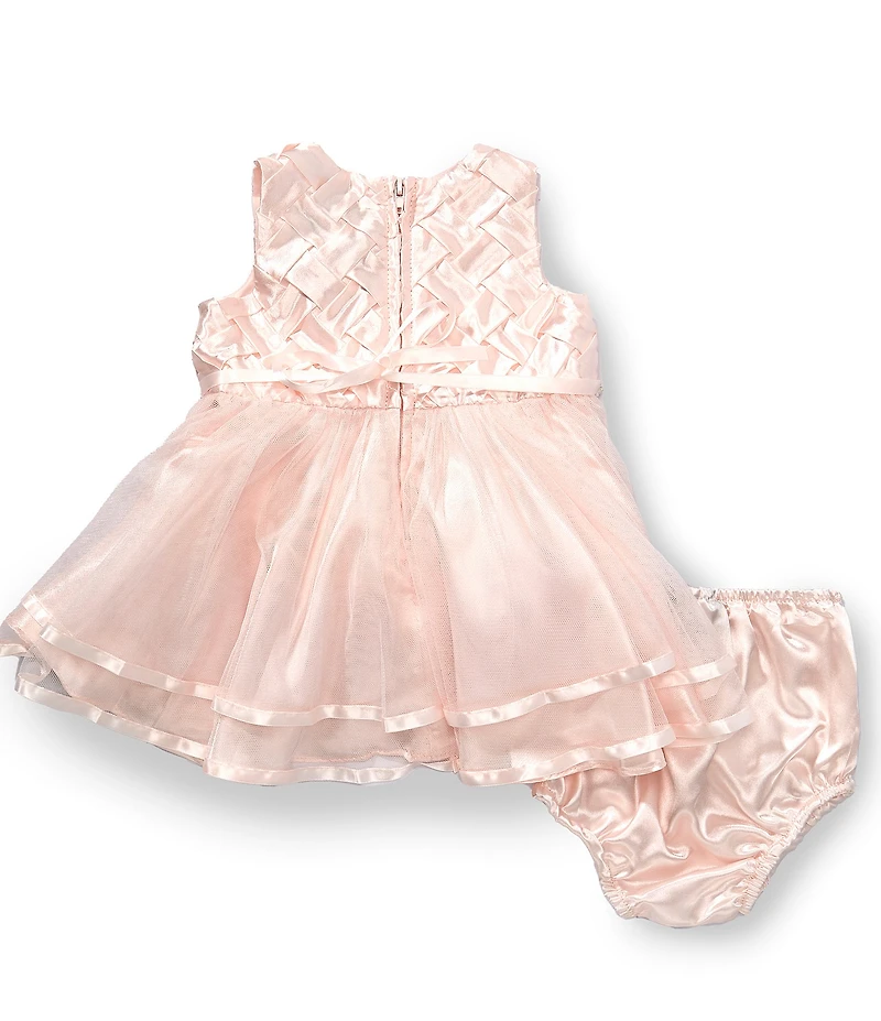 Rare Editions Baby Girls Sleeveless Basketweave Bodice Pearl Detail Tiered Skirt Fit-And-Flare Dress